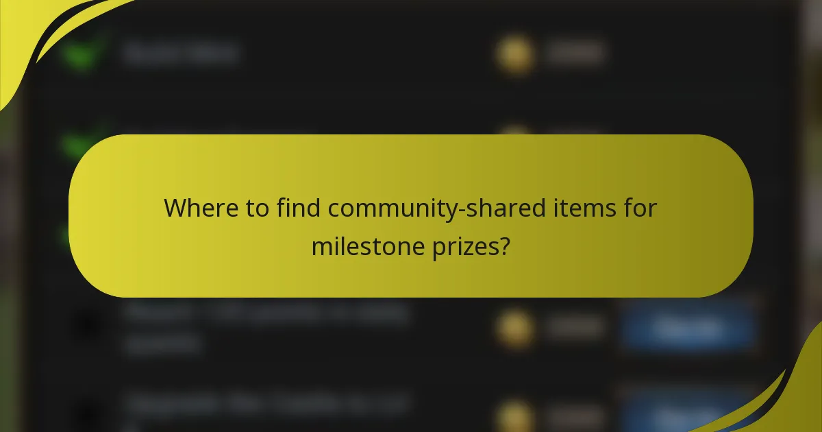 Where to find community-shared items for milestone prizes?